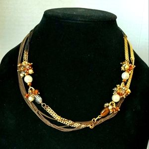 Necklace long chunky multi beaded bronze can also wear as doubled